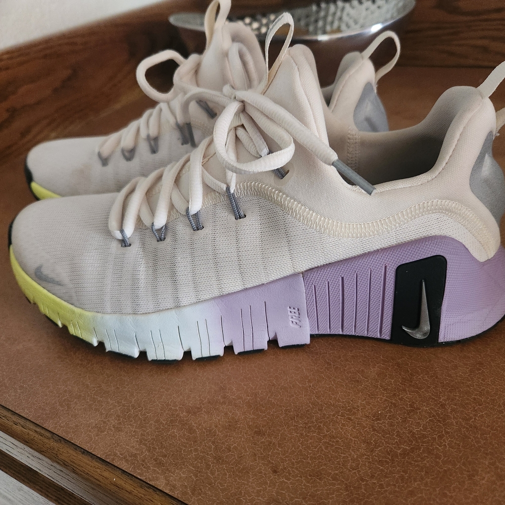 Nike Cream and Purple Athletic Shoes